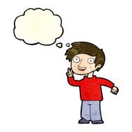 cartoon boy posing for photo with thought bubble N3