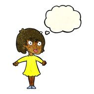 cartoon woman wearing dress with thought bubble N3