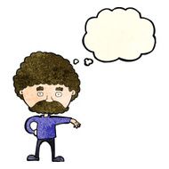 cartoon man with mustache making camp gesture thought bubbl N3