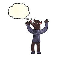 cartoon happy werewolf man with thought bubble N2