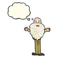 cartoon bearded old man with thought bubble N10