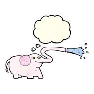 cartoon elephant squirting water with thought bubble N5