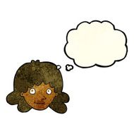 cartoon happy female face with thought bubble N53