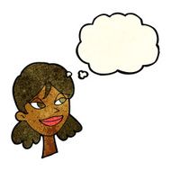 cartoon happy female face with thought bubble N54