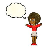 cartoon woman with open arms thought bubble N29
