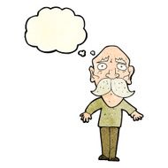 cartoon sad old man with thought bubble N6
