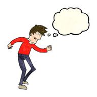 cartoon happy man dancing with thought bubble N12