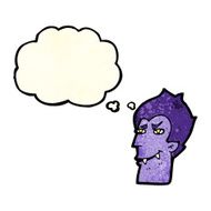 cartoon vampire face with thought bubble N8