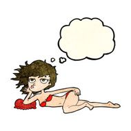cartoon woman posing in underwear with thought bubble N3