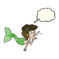 cartoon mermaid blowing kiss with thought bubble N3