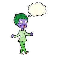 cartoon halloween zombie woman with thought bubble N3