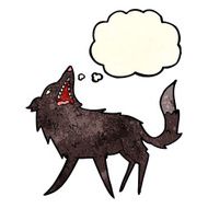 cartoon snapping wolf with thought bubble N2
