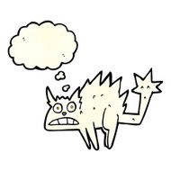 cartoon frightened cat with thought bubble N5