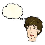 cartoon worried man with thought bubble N25