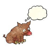 cartoon happy pig with thought bubble N2