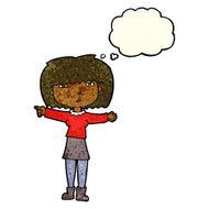 cartoon girl pointing with thought bubble N7