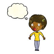 cartoon shocked woman with thought bubble N26