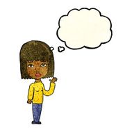 cartoon woman waving with thought bubble N92