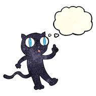 cartoon black cat with idea thought bubble N2