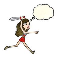 cartoon viking girl with sword thought bubble N2