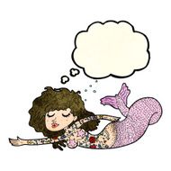 cartoon mermaid with tattoos thought bubble N3