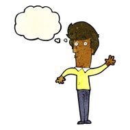 cartoon nervous man waving with thought bubble N5