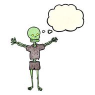 cartoon skeleton in clothes with thought bubble N3