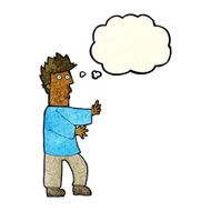 cartoon nervous man waving with thought bubble N6