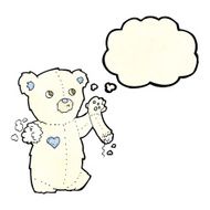 cartoon teddy polar bear with torn arm thought bubble N2