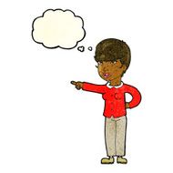cartoon woman pointing finger of blame with thought bubble N3