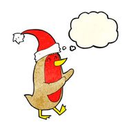 cartoon christmas robin with thought bubble N2