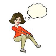 cartoon happy woman sitting with thought bubble N5