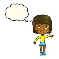 cartoon woman making gesture with thought bubble N3