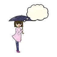cartoon woman with umbrella thought bubble N3
