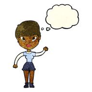 cartoon woman waving with thought bubble N93