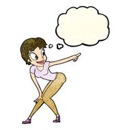 cartoon pretty woman pointing with thought bubble N12