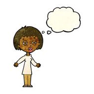 cartoon tired woman with thought bubble N9