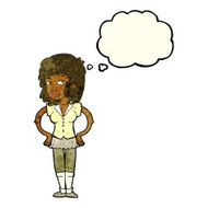 cartoon pretty woman with hands on hips thought bubble N6
