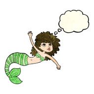 cartoon pretty mermaid waving with thought bubble N2