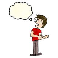 cartoon man making excuses with thought bubble N3