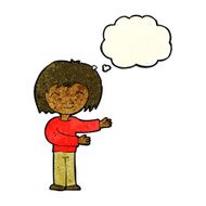 cartoon woman gesturing welcome with thought bubble N3