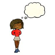 cartoon pleased woman with thought bubble N3