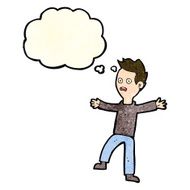 cartoon startled boy with thought bubble N8
