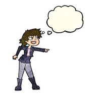 cartoon woman pointing with thought bubble N56