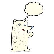 cartoon waving polar bear with thought bubble N17