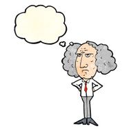 cartoon big hair lecturer man with thought bubble N3