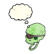 cartoon spooky skull with eye patch thought bubble N3