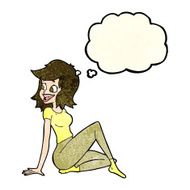 cartoon pretty woman looking happy with thought bubble N3