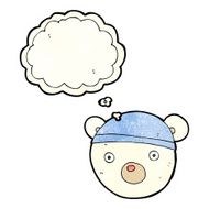 cartoon polar bear cub wearing hat with thought bubble N2