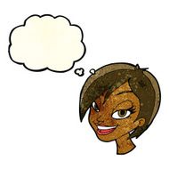 cartoon pretty female face with thought bubble N28